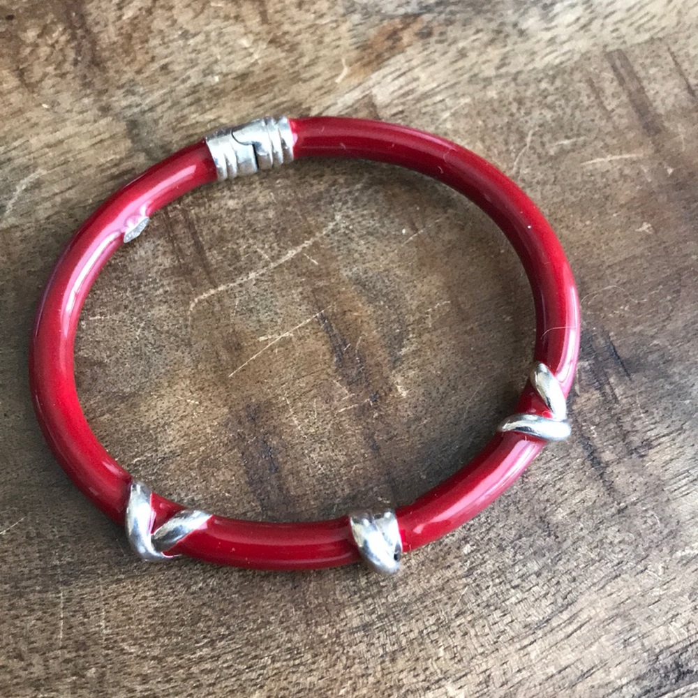 SOLD- Red enamel Sterling silver bracelet